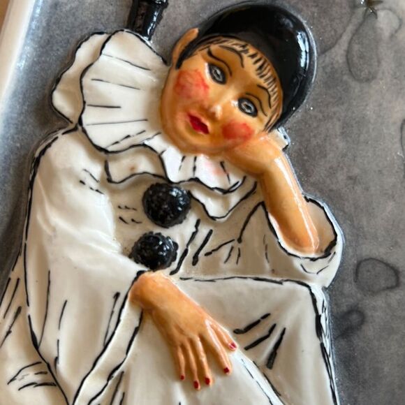 Sad Pierrot Plaster Relief Wall Decor Vintage Hand Painted - Picture 7 of 7